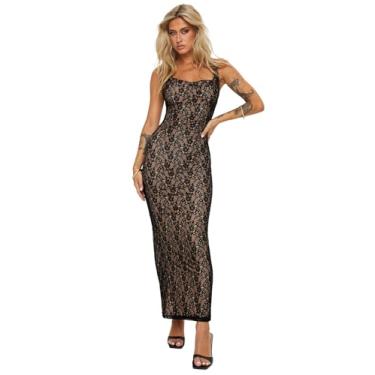 Imagem de Princess Polly Vestido longo feminino de renda Romani, Preto, 34