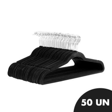 Imagem de Kit 50 Cabides De Veludo Adultos Slim Ultra Finos Antideslizante Preto