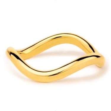 Imagem de STORYJEWELLERY Anéis banhados a ouro para mulheres, anéis empilháveis para mulheres, aliança de casamento curvada, anel de onda, anel de declaração, presentes para ela, 10, Banhado a latão com ouro