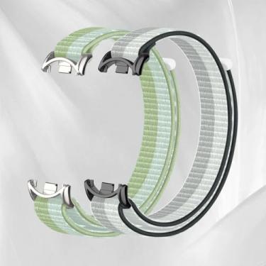 Imagem de Pulseira esportiva de nylon compatível com Xiaomi Smart Band 10/9/8 para mulheres e homens, pulseira de substituição macia e respirável, 2 peças (verde menta + prata fantasma, para Xiaomi Mi Band 8/9