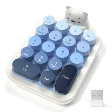 Imagem de FELICON Lindo teclado numérico sem fio com urso de silicone, teclas redondas coloridas de 18 teclas, ergonômico, conexão sem fio de 2,4 G, teclado de membrana portátil de contabilidade financeira para