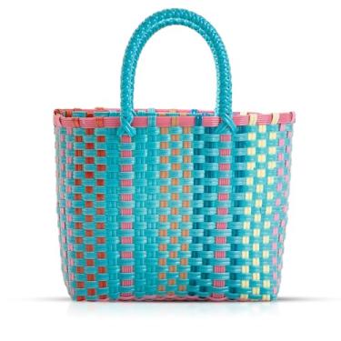 Imagem de QTKJ Bolsa de palha de tecido para mulheres, bolsa de praia quadrada, bolsa de mão boêmia feita à mão para férias, viagens, combinação diária (verde)