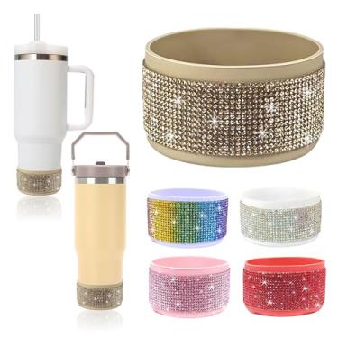 Imagem de RNFVJH Bota de silicone com glitter diamante para copo Stanley Cup 567.0-1,134.0 g, Simple Modern Trek 850.5-1,134.0 g, base antiderrapante, 7-7,4 cm (marrom novo)