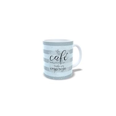 Imagem de Caneca de Cerâmica Preguiçosa, Design Café da Manhã, Branca com Listras Azuis, Ilustração Fofa, 325ml (12890)