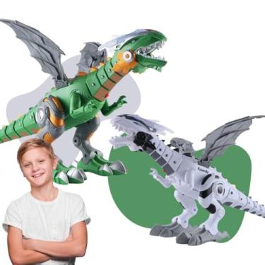 Imagem de Dragão Robô Dinossauro Com Luz Som Solta Fumaça E Movimento Anda Sozinho Bate Asas Brinquedo Interativo Infantil Kizumba
