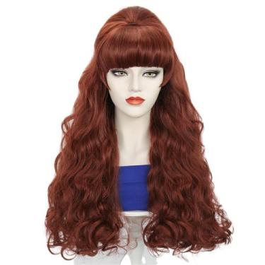 Imagem de Peruca sintética castanha ruiva ondulada 70 cm com franja completa 70 