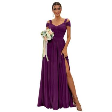 Imagem de Vestido de dama de honra SOLODISH Plum Chiffon sem fenda no ombro