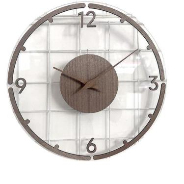 Imagem de Relógio de parede, madeira de nogueira, acrílico, sem tique-taque, sil