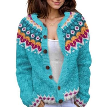 Imagem de Suéter de malha feminino Akivide com estampa floral de outono