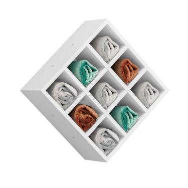 Imagem de Suporte Porta Toalha Alice Com 9 Nichos Toalheiro Multiuso branco