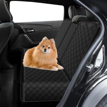 Imagem de Alieemo Capa de assento de carro para cachorro para banco traseiro, antiderrapante à prova d'água, protetor de banco traseiro durável para animais de estimação compatível com apoio de braço e cinto de