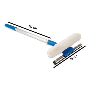 Imagem de Rodo Combinado Limpa Vidro Bralimpia 25cm Com Cabo De 50cm