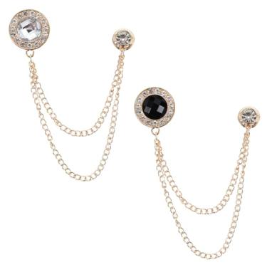 Imagem de PATIKIL Alfinetes de broche de corrente de pedras preciosas, 2 peças de broche de corrente de pendurar broche de terno com borla de cristal redondo crachá de lapela para mulheres e homens, camisas de