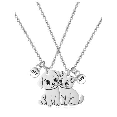 Imagem de Jovivi Colar Best Friends para 2 colares de gatos fofos combinando para casais, família, BBF, joias de amizade, presentes para amantes de gatos, Aço inoxidável, Sem Pedra Preciosa
