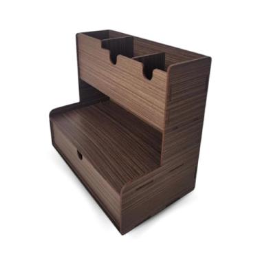 Imagem de Porta Lápis, Caneta e Treco Organizador de Mesa MDF Preto, Tabaco e Nogueira Ideal para Escritório(Nogueira)