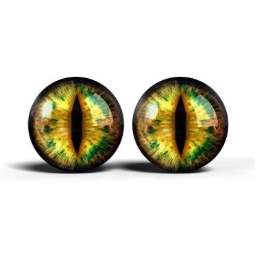 Imagem de Olhos realistas de artesanato de vidro de 2,5 cm, design de íris vertical de gato animal, conjunto de 2 peças, globos oculares de cabochão abobadados, arte, taxidermia e suprimentos para fabricação de