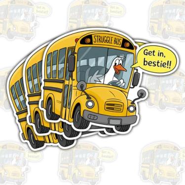 Imagem de (3 peças) Adesivo Struggle Bus Meme engraçado de ganso – Decalque de vinil com citação Get in Bestie à prova d'água para laptop, garrafa de água, caderno, carro – 7,6 cm