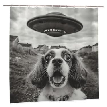 Imagem de WYLJY Cavalier King Charles Spaniel Engraçado UFO Cortina de Chuveiro, 183 cm x 183 cm para decoração de banheiro com ganchos