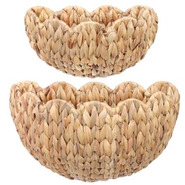 Imagem de Pacote com 2 cestos de parede recortados para pendurar grandes e pequenos suportes decorativos de armazenamento para casa, banheiro, cestas de parede 40 x 26 x 17 e 36 x 14 x 15 cm (natural, jacinto