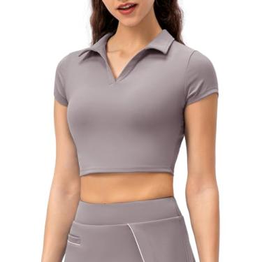 Imagem de Camiseta esportiva feminina crop top manga curta camisas finas para corrida tênis golfe treino