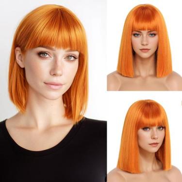 Imagem de Peruca SeclitWu Orange Short Short Bob 30 cm com franja feminina