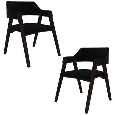 Imagem de Kit 2 Cadeiras Sala De Jantar E Jogos Carteados Madeira Maciça Poker Veludo Preto-tabaco G42 - Gran Belo