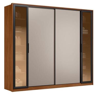 Imagem de Guarda Roupa Casal Laredo Nogueira Nude Prime Tx Flex Com Vidro Reflecta Demóbile - Demartêz