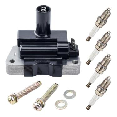 Imagem de 1 pacote de bobina de ignição UF731 e 4 peças de velas de ignição de irídio compatíveis com Nissan 2001-2004 Frontier, 1996-1999 Sentra l4 1.6L 2.4L bobina para 22433F4302