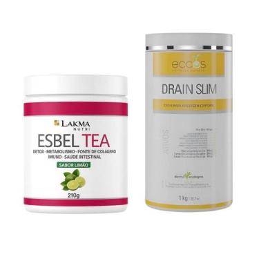 Imagem de Kit chá esbeltea 210g lakma e creme de masagem corporal drain slim 1kg