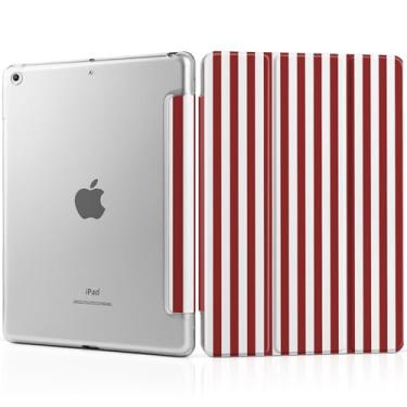 Imagem de MEEgoodo Capa para iPad de 10,2 polegadas, capa para iPad 9ª geração 2021/8ª geração 2020/7ª geração 2019, capa para tablet com textura de seda e capa traseira de PC, listras vermelhas