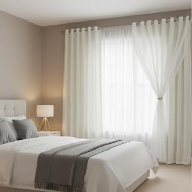 Imagem de Cortina Voil Com Forro De Microfibra 3,00 X 2,30 Quarto Sala Casa (Branco)