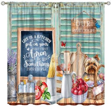 Imagem de wlsgdsg Cortinas de cozinha vintage, aquarela rústica maçã vegetal faca e garfo borboleta slogan de cozinha tratamentos de janela cortinas para sala de estar sala de jantar 104 x 161 cm