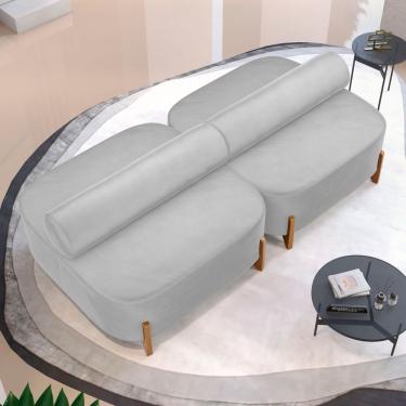 Imagem de Kit 02 Sofás Ilha Orgânico Living Closet Evo 125cm 02 Lugares Veludo Cinza Claro - Desk Design Cinza Claro