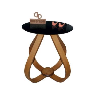Imagem de Mesa Lateral Cebola Com Vidro 45cm 60cm Preto