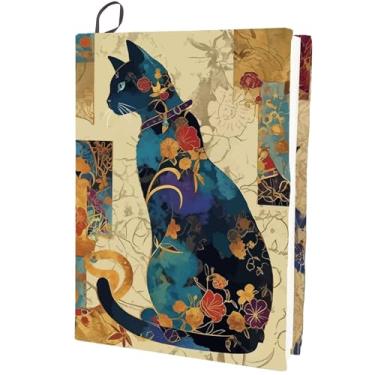 Imagem de CRASPIRE Capa extensível para livros de gato, colagem, vintage, elástico, lavável, reutilizável, protetor de livros repetidos, para livros de brochura para decoração de materiais escolares, amantes de