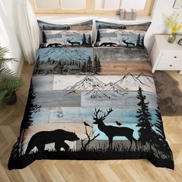 Imagem de Erosebridal Capa de edredom rústica de fazenda rústica, rústica, cabana, floresta, urso, cervo, para crianças, meninos, meninas, animais selvagens, animais selvagens, conjunto de cama