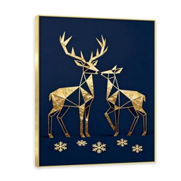 Imagem de Moldura dourada. Pintura de Natal glamorosa minimalista, arte geométrica dourada, decoração de Natal moderna emoldurada para parede da sala de estar. A26. 60 x 80 cm - 23,7 x 31,5 pol