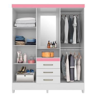 Imagem de Guarda Roupa Capelinha Flex 4 Portas 3 Gavetas Persia D02 Branco-rosa-branco - Mpozenato
