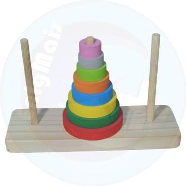 Imagem de Brinquedo Educativo Infantil Torre Hanói Colorida Madeira