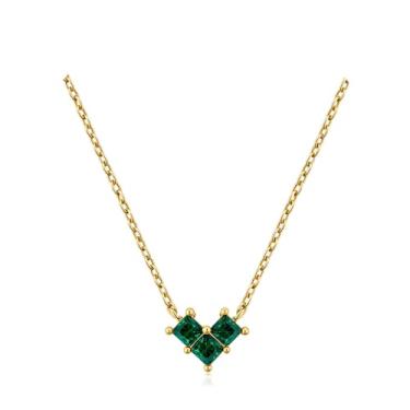 Imagem de Turandoss Colar de pedra do mês de nascimento para mulheres – Colar com pingente de esmeralda azul verde azul banhado a ouro 14K criado para mulheres, meninas adolescentes, joias de aniversário de 12