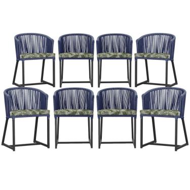 Imagem de 8 Cadeiras De Jantar área Noronha Preta E5 Trama Original Azul