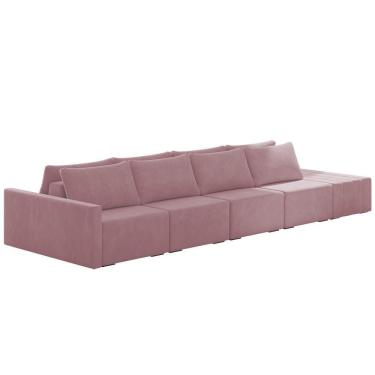 Imagem de Sofá Ilha Modular Com Puff Para Sala Living 432cm Georgia K04 Veludo Rosê - Mpozenato