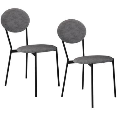 Imagem de Kit 02 Cadeiras Estofada Para Sala De Jantar Azuri Preto C01 Linho Prata - Lyam Decor
