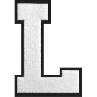 Imagem de 1 Patch de letra de chenille de ferro branco de 16,5 cm com borda preta – Remendos do alfabeto para roupas, jaquetas, mochilas, chapéus para decoração personalizada, nome personalizado e artesanato