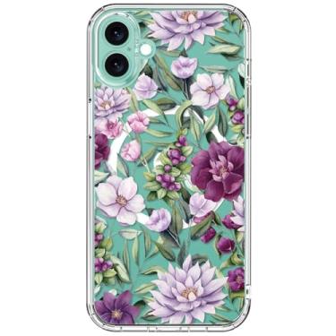 Imagem de ICEDIO Capa para iPhone 16 Plus com protetor de tela - compatível com carregamento sem fio, proteção aprimorada da câmera, capa de telefone transparente com design floral moderno para mulheres