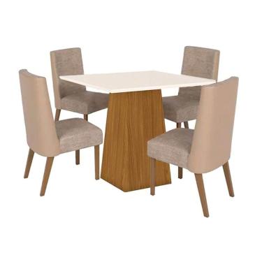 Imagem de Sala De Jantar Completa Dora Tampo Madeirado 90x90cm E 4 Cadeiras Anne Nature-courano-creme - Henn