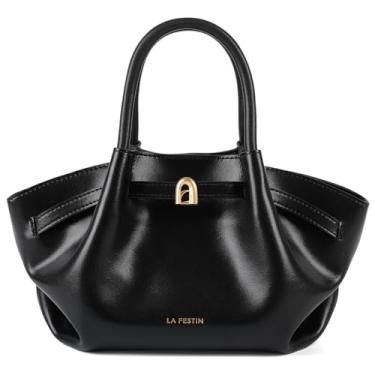 Imagem de LA FESTIN Mini bolsa de couro genuíno para mulheres com alças ajustáveis, bolsa de ombro moderna pequena designer, Preto, Small