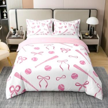 Imagem de Jogo de cama de capa de edredom de algodão puro para meninas, tamanho Queen, conjunto de cama com laço e morcego, estampa kawaii, 3 peças (sem edredom), lindo conjunto de edredom rosa princesa, 2