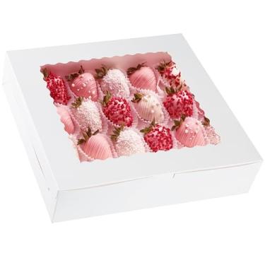 Imagem de Yeplan Pacote com 10 caixas de biscoito com janela, caixas de padaria de 30 x 30 x 6 cm, caixas brancas para sobremesas, donuts, muffins, tortas, chocolates - Embalagem de pastelaria para assados