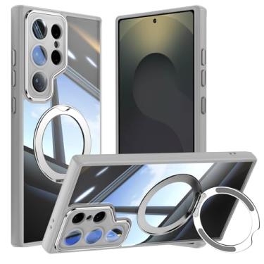 Imagem de Capa de telefone Vanki para Samsung Galaxy S25 Ultra compatível com magnético com suporte S25U Capa magnética com suporte de anel de 360 graus para Samsung S25 capa ultra transparente antiqueda (cinza